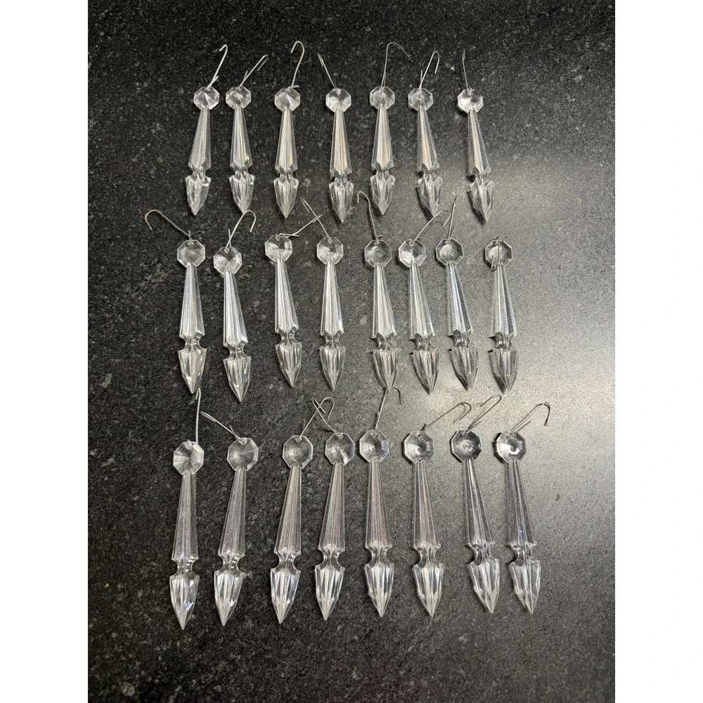 Vtg Clear Acrylic Chandelier Prisms Spears Drops Lot 23 Christmas Ornaments 3.5
